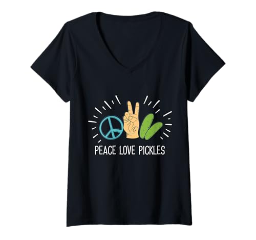 Damen Peace Love Pickles Gurken Gurken Gurken Gemüse Eingelegte Cuc T-Shirt mit V-Ausschnitt Damen Peace Love Pickles Gurken Gurken Gurken Gemüse Eingelegte Cuc T-Shirt mit V-Ausschnitt von Peace Love Pickles