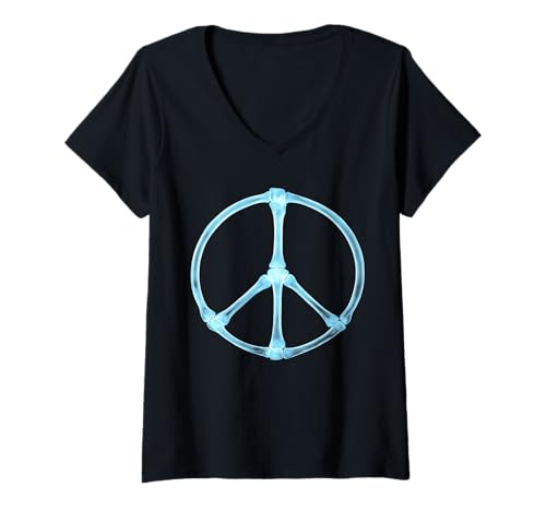 Damen Peace, Love Halloween Retro Knochen Röntgen Männer Frauen Kinder T-Shirt mit V-Ausschnitt von Peace Love Skeleton Halloween Costume