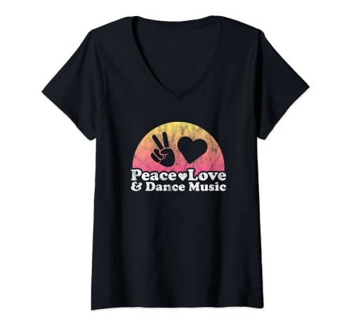 Damen Peace Love und Tanzmusik T-Shirt mit V-Ausschnitt Damen Peace Love und Tanzmusik T-Shirt mit V-Ausschnitt von Peace Love and Dance Music Co