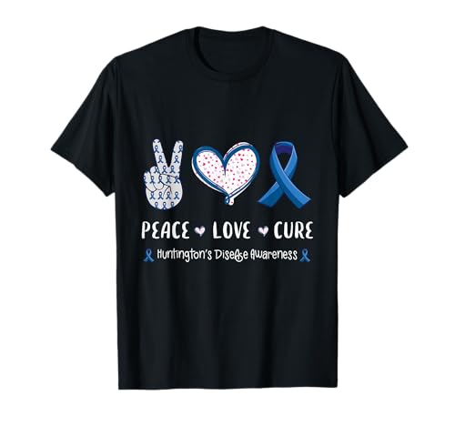 Frieden Liebe Heilung Huntington Krankheit HD Bewusstsein Männer Frauen T-Shirt von Peace Love huntington's chorea Awareness Ribbon