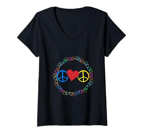 Damen Retro Herzen Herz Peace Peacesymbol 60er 80er T-Shirt mit V-Ausschnitt Damen Retro Herzen Herz Peace Peacesymbol 60er 80er T-Shirt mit V-Ausschnitt von Peace Peacesymbol Herz