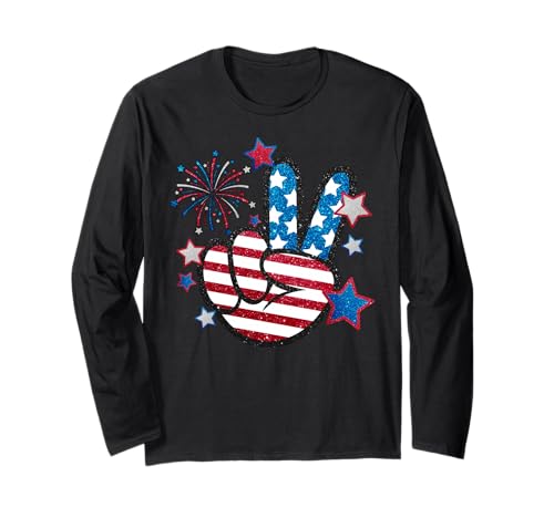 Amerikanische Flagge Friedenszeichen Hand 4. Juli Männer Frauen Kind Langarmshirt von Peace Sign Hand Fourth of July Mat