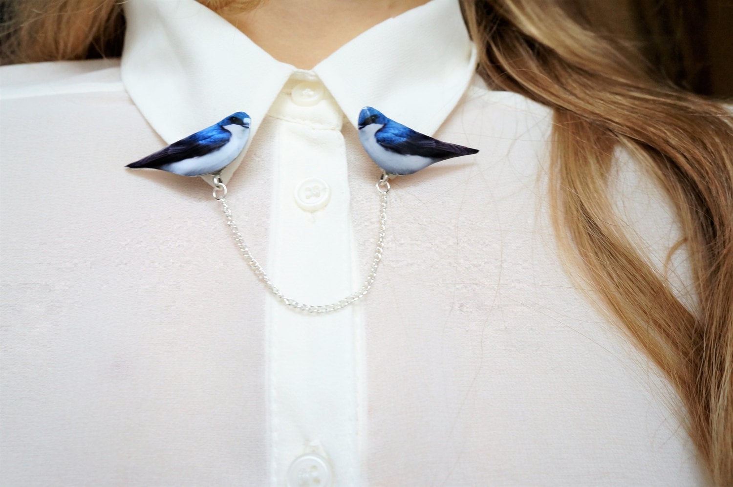 Cardigan Clip, Blaue Vogel Brosche , Kragenclips Kragennadeln Pin von PeaceOfCat