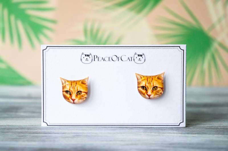 Katzenliebhaber Geschenk , Ingwer Tabby Orange Katze Katzen Ohrringe Katzenschmuck von PeaceOfCat
