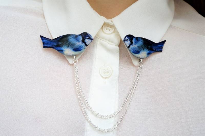 Kragen Kette, Pin, Pullover Blauer Vogel, Strickjacke, Brosche von PeaceOfCat