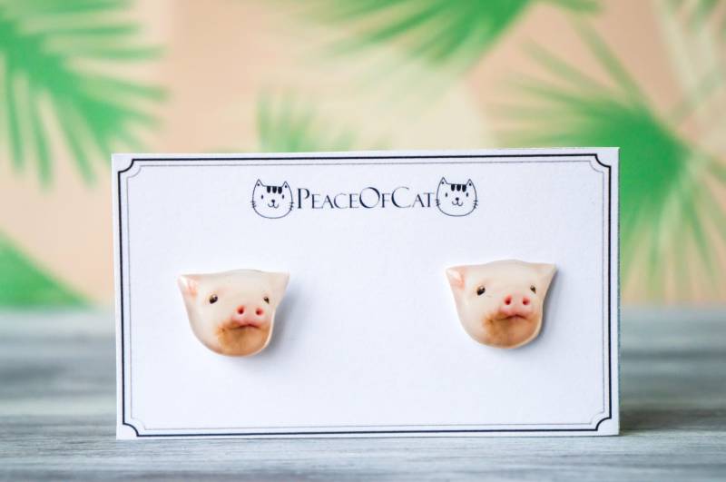Schwein Schmuck, Tier Ohrringe, Ohrstecker, Rosa Geschenk Für Liebhaber von PeaceOfCat