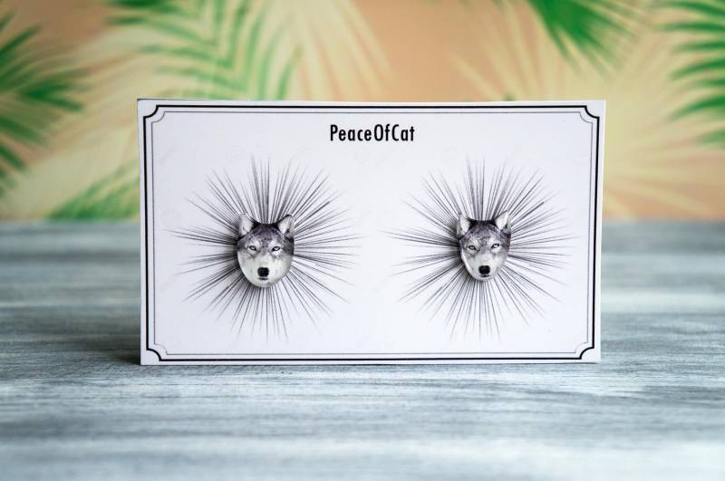 Wolf Schmuck , Ohrstecker Wolfskopf Ohrringe Silber Kopf von PeaceOfCat