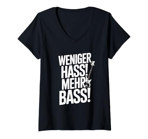Damen Weniger HASS Mehr Bass Lustiges Musikfestival DJ Techno Zitat T-Shirt mit V-Ausschnitt Damen Weniger HASS Mehr Bass Lustiges Musikfestival DJ Techno Zitat T-Shirt mit V-Ausschnitt von Peaceful Beats Apparel