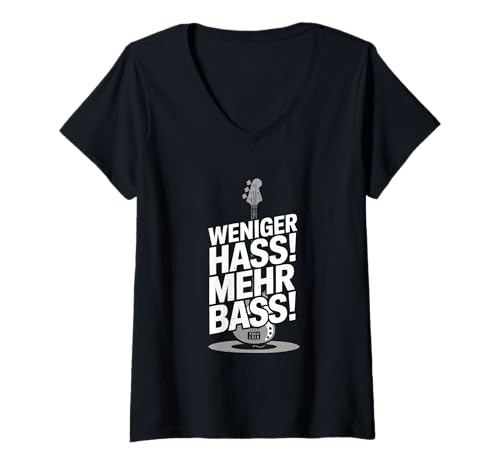 Damen Weniger HASS Mehr Bass Lustiges Musikfestival DJ Techno Zitat T-Shirt mit V-Ausschnitt Damen Weniger HASS Mehr Bass Lustiges Musikfestival DJ Techno Zitat T-Shirt mit V-Ausschnitt von Peaceful Beats Apparel