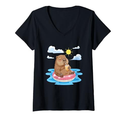 Damen Entspannender Otter findet Freude in einfachen Sommermomenten T-Shirt mit V-Ausschnitt Damen Entspannender Otter findet Freude in einfachen Sommermomenten T-Shirt mit V-Ausschnitt von Peaceful Break Otter Enjoying A Sweet Refreshment