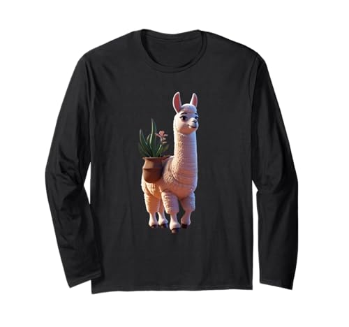 EIN friedliches Cartoon-Lama, lustiges Unisex-Design, für Herren und Damen Langarmshirt von Peaceful Cartoon llama Funny Design Men Women Tee