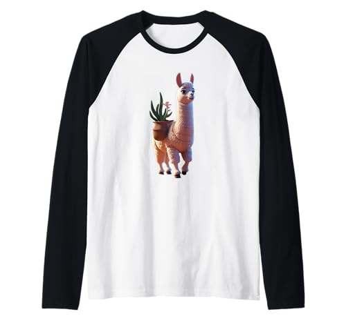 EIN friedliches Cartoon-Lama, lustiges Unisex-Design, für Herren und Damen Raglan von Peaceful Cartoon llama Funny Design Men Women Tee