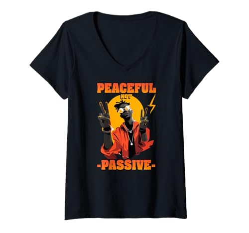 Damen Peaceful Not Passive T-Shirt mit V-Ausschnitt Damen Peaceful Not Passive T-Shirt mit V-Ausschnitt von Peaceful Libra Passive Zodiac Horoscop Balanced