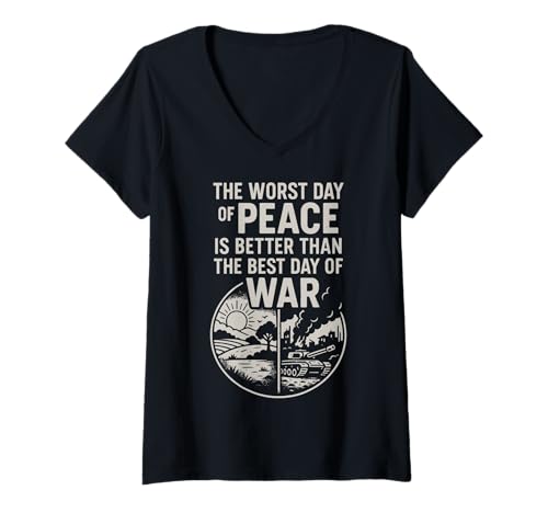 Damen Inspirierendes Design mit Zitat Peace Over War T-Shirt mit V-Ausschnitt Damen Inspirierendes Design mit Zitat Peace Over War T-Shirt mit V-Ausschnitt von Peaceful Mind Apparel