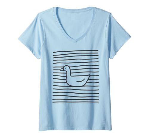 Damen Titel: Minimalistische Gans Floating Line Art Nature T-Shirt mit V-Ausschnitt von Peaceful Nature Goose Aesthetic Animal Art