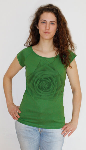 Peaces.bio - handbedruckte Biomode Bambus-T-Shirt mit Biobaumwolle Rose von Peaces.bio - handbedruckte Biomode