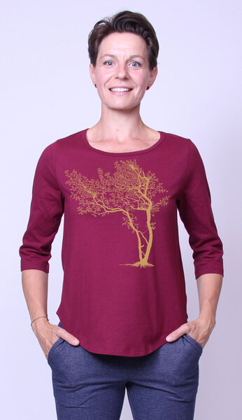 Peaces.bio - handbedruckte Biomode Bio-Damen-3/4 Arm Shirt- Fancy Tree von Peaces.bio - handbedruckte Biomode