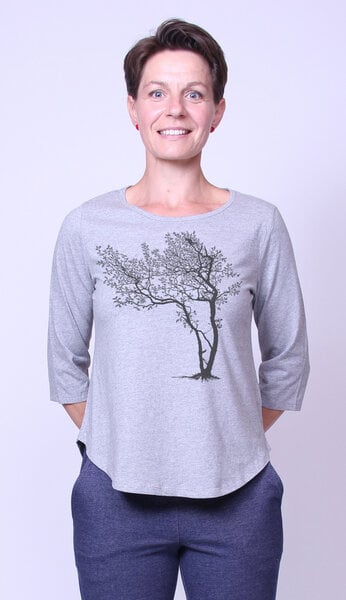 Peaces.bio - handbedruckte Biomode Bio-Damen-3/4 Arm Shirt- Fancy Tree von Peaces.bio - handbedruckte Biomode