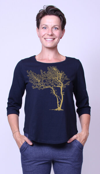 Peaces.bio - handbedruckte Biomode Bio-Damen-3/4 Arm Shirt- Fancy Tree von Peaces.bio - handbedruckte Biomode