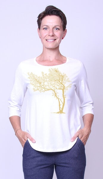 Peaces.bio - handbedruckte Biomode Bio-Damen-3/4 Arm Shirt- Fancy Tree von Peaces.bio - handbedruckte Biomode