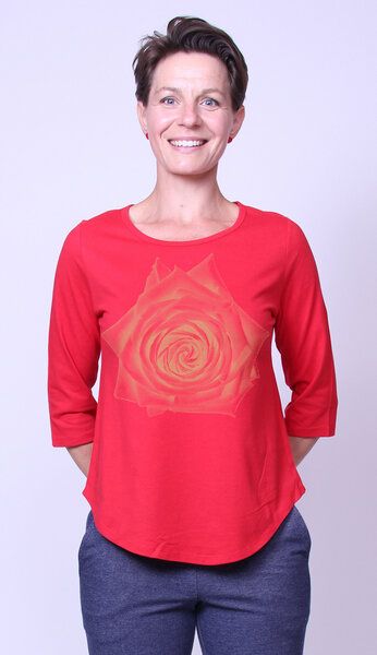 Peaces.bio - handbedruckte Biomode Bio-Damen-3/4 Arm Shirt Rose von Peaces.bio - handbedruckte Biomode