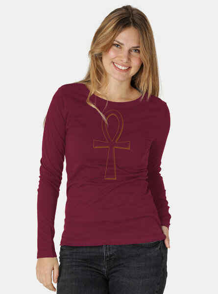 Peaces.bio - handbedruckte Biomode Bio-Damen-Langarmshirt "Ankh" von Peaces.bio - handbedruckte Biomode