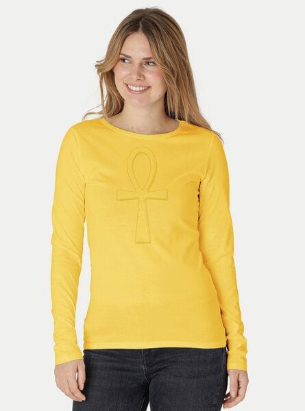 Peaces.bio - handbedruckte Biomode Bio-Damen-Langarmshirt "Ankh" von Peaces.bio - handbedruckte Biomode