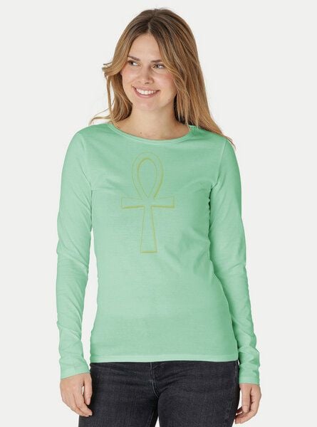 Peaces.bio - handbedruckte Biomode Bio-Damen-Langarmshirt "Ankh" von Peaces.bio - handbedruckte Biomode