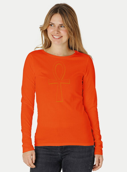 Peaces.bio - handbedruckte Biomode Bio-Damen-Langarmshirt "Ankh" von Peaces.bio - handbedruckte Biomode