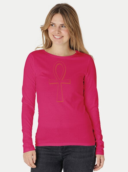 Peaces.bio - handbedruckte Biomode Bio-Damen-Langarmshirt "Ankh" von Peaces.bio - handbedruckte Biomode