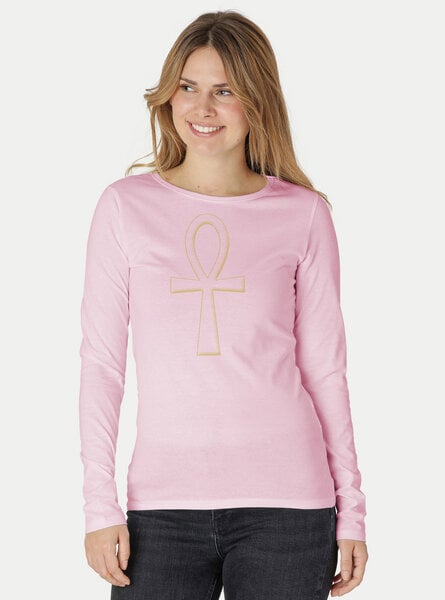 Peaces.bio - handbedruckte Biomode Bio-Damen-Langarmshirt "Ankh" von Peaces.bio - handbedruckte Biomode