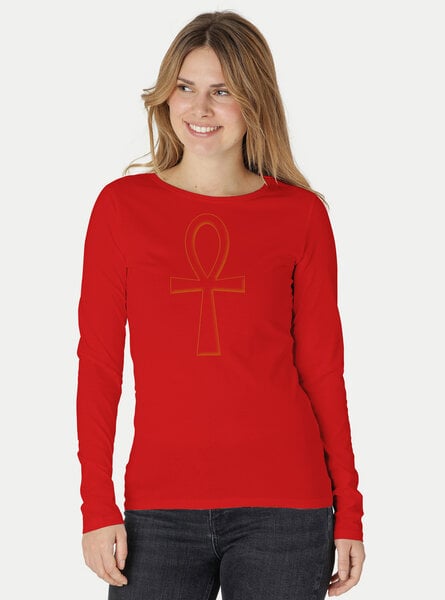 Peaces.bio - handbedruckte Biomode Bio-Damen-Langarmshirt "Ankh" von Peaces.bio - handbedruckte Biomode