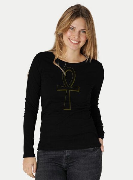 Peaces.bio - handbedruckte Biomode Bio-Damen-Langarmshirt "Ankh" von Peaces.bio - handbedruckte Biomode