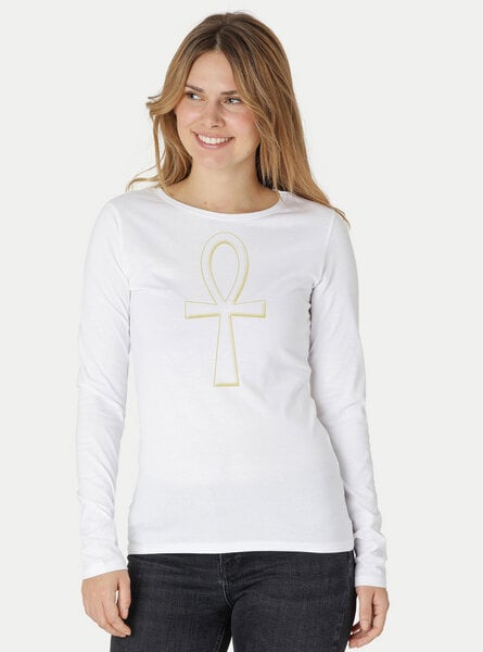 Peaces.bio - handbedruckte Biomode Bio-Damen-Langarmshirt "Ankh" von Peaces.bio - handbedruckte Biomode