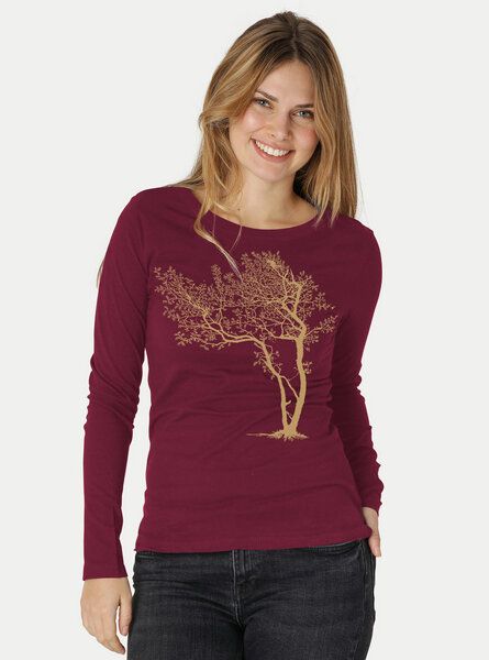 Peaces.bio - handbedruckte Biomode Bio-Damen-Langarmshirt "Fancy Tree" von Peaces.bio - handbedruckte Biomode