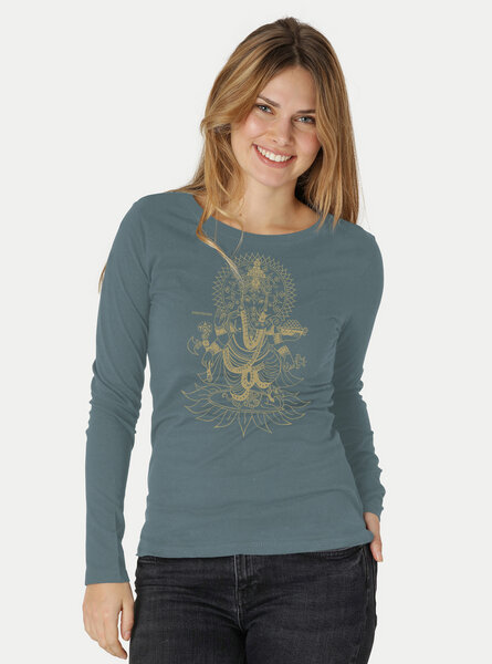 Peaces.bio - handbedruckte Biomode Bio-Damen-Langarmshirt Ganesha von Peaces.bio - handbedruckte Biomode