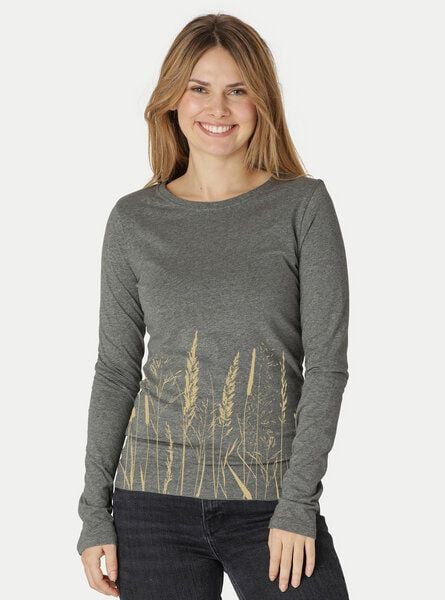 Peaces.bio - handbedruckte Biomode Bio-Damen-Langarmshirt Gräservielfalt von Peaces.bio - handbedruckte Biomode