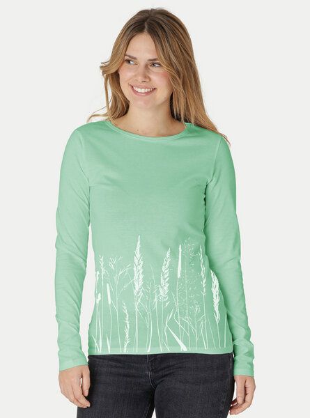 Peaces.bio - handbedruckte Biomode Bio-Damen-Langarmshirt Gräservielfalt von Peaces.bio - handbedruckte Biomode