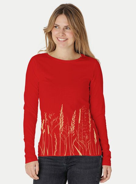 Peaces.bio - handbedruckte Biomode Bio-Damen-Langarmshirt Gräservielfalt von Peaces.bio - handbedruckte Biomode