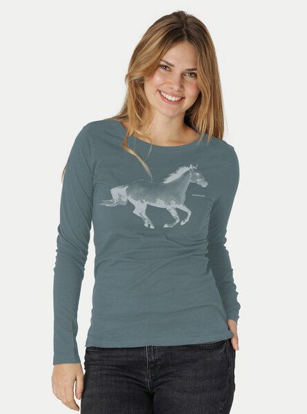 Peaces.bio - handbedruckte Biomode Bio-Damen-Langarmshirt Horsepower Peaces.bio - handbedruckte Biomode Bio-Damen-Langarmshirt Horsepower von Peaces.bio - handbedruckte Biomode