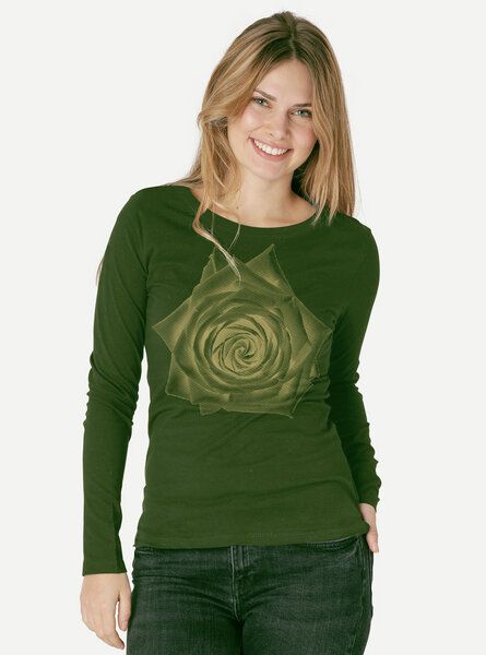 Peaces.bio - handbedruckte Biomode Bio-Damen-Langarmshirt Rose von Peaces.bio - handbedruckte Biomode