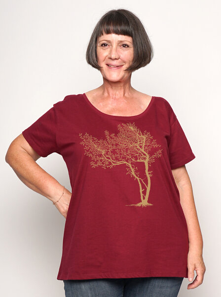 Peaces.bio - handbedruckte Biomode Bio-Damen-Loosefit-T-Shirt Fancy Tree von Peaces.bio - handbedruckte Biomode