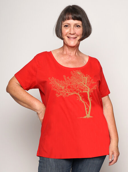 Peaces.bio - handbedruckte Biomode Bio-Damen-Loosefit-T-Shirt Fancy Tree von Peaces.bio - handbedruckte Biomode