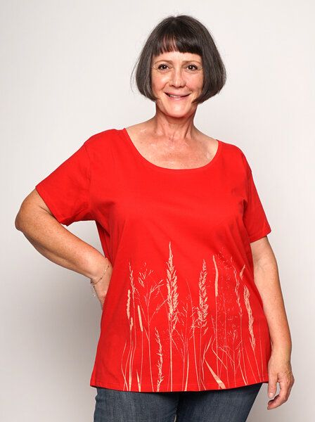 Peaces.bio - handbedruckte Biomode Bio-Damen-Loosefit-T-Shirt Gräservielfalt von Peaces.bio - handbedruckte Biomode