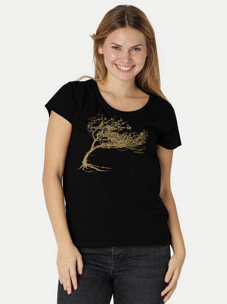 Peaces.bio - handbedruckte Biomode Bio-Damen-Loosefit-T-Shirt Windy Tree von Peaces.bio - handbedruckte Biomode