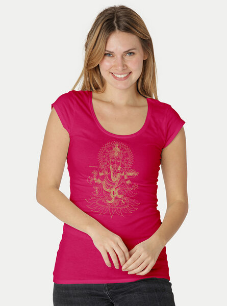 Peaces.bio - handbedruckte Biomode Bio-Damen-Roundneck-Shirt "Ganesha" von Peaces.bio - handbedruckte Biomode