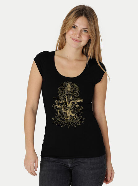 Peaces.bio - handbedruckte Biomode Bio-Damen-Roundneck-Shirt "Ganesha" von Peaces.bio - handbedruckte Biomode