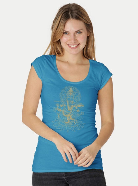 Peaces.bio - handbedruckte Biomode Bio-Damen-Roundneck-Shirt "Ganesha" von Peaces.bio - handbedruckte Biomode