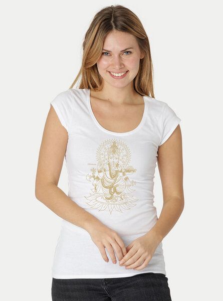 Peaces.bio - handbedruckte Biomode Bio-Damen-Roundneck-Shirt "Ganesha" Peaces.bio - handbedruckte Biomode Bio-Damen-Roundneck-Shirt "Ganesha" von Peaces.bio - handbedruckte Biomode