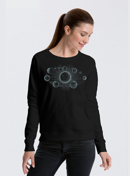 Peaces.bio - handbedruckte Biomode Bio Damen-Sweatshirt Sonnensystem von Peaces.bio - handbedruckte Biomode